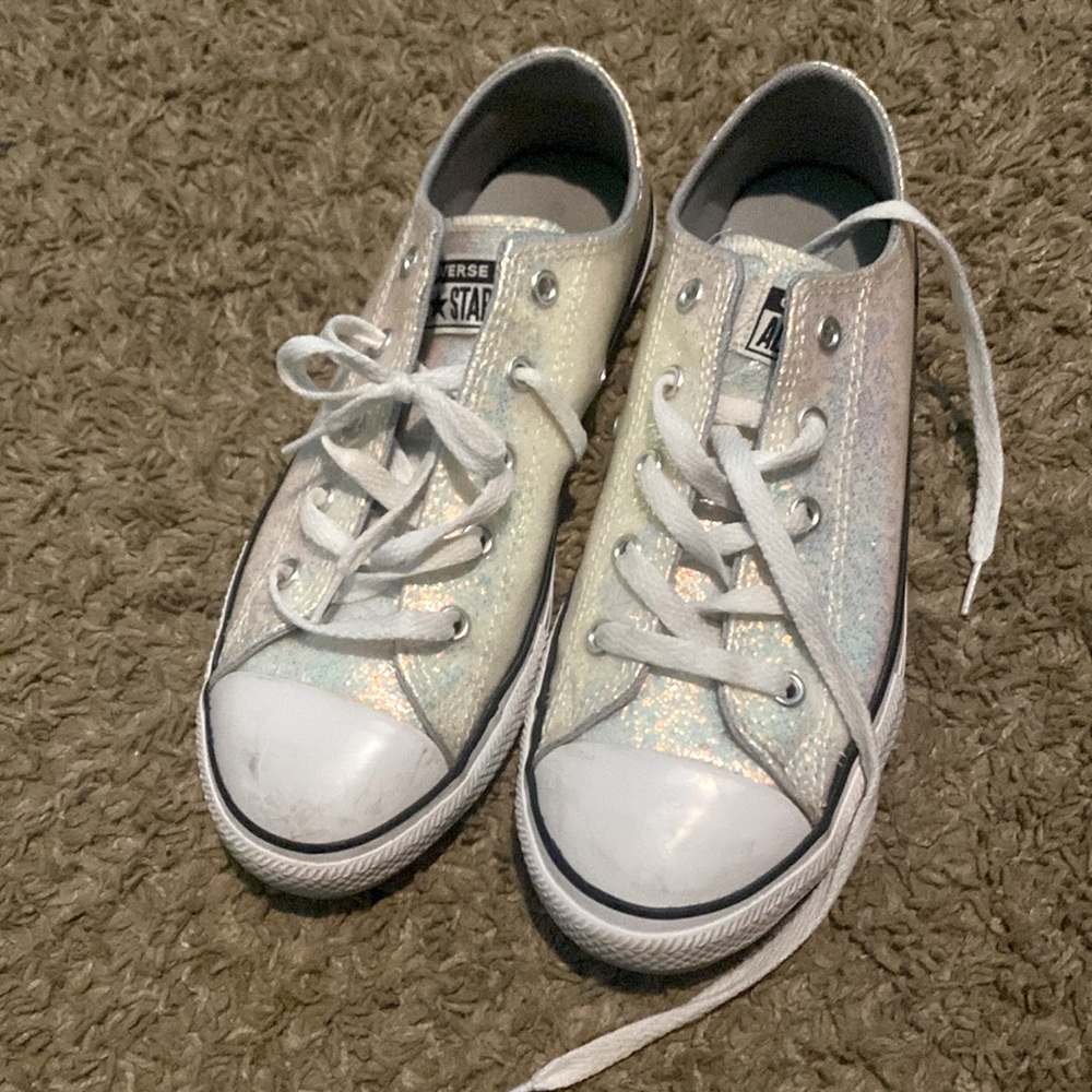 Converse with white glitter